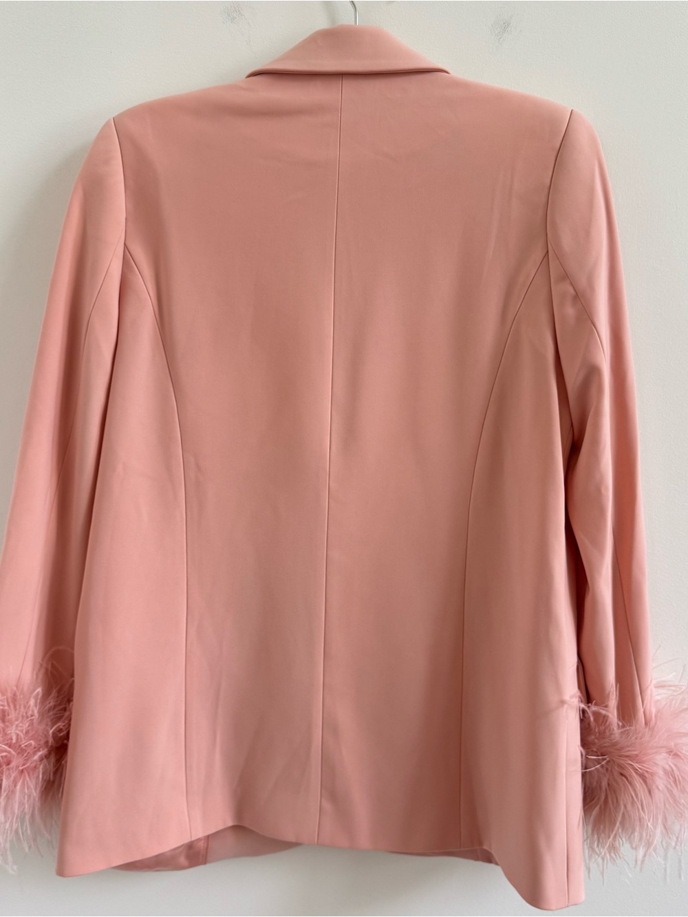 NADINE MERABI Dusty Pink Feather-Trim Blazer Pantsuit - Picture 12 of 14